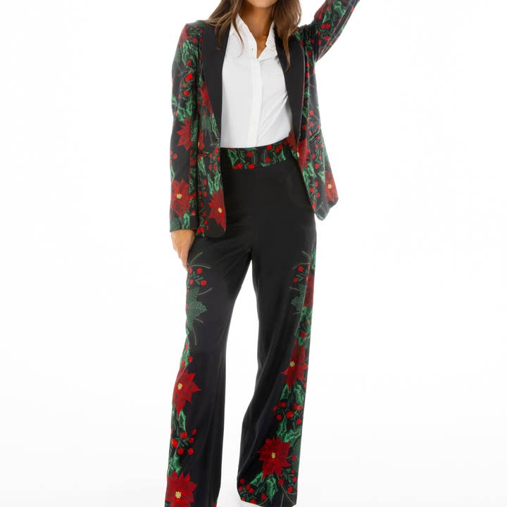 The Centerpiece | Poinsettia Women's Christmas Blazer for wholesale by Shinesty, Inc