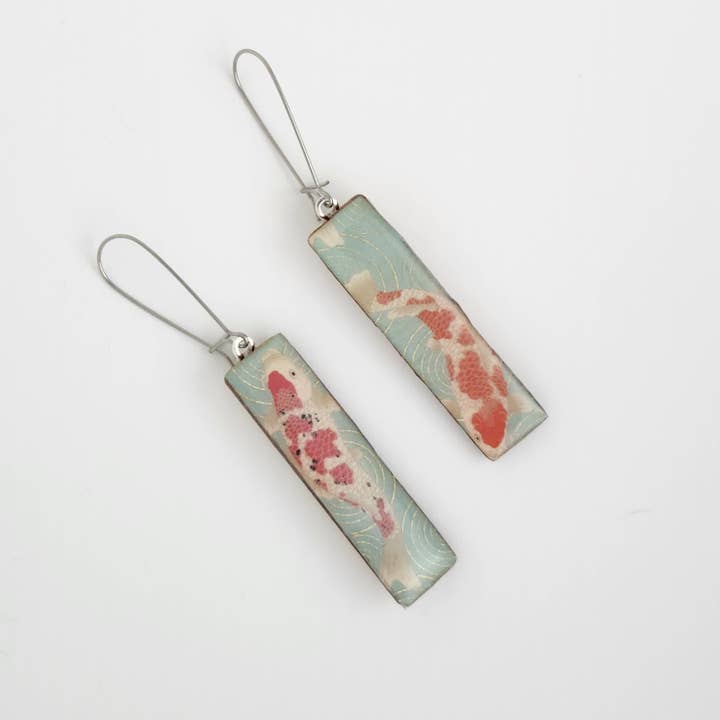 Washi Tape Koi Long Skinny Dangle Earrings for wholesale by Sweet Space Studio