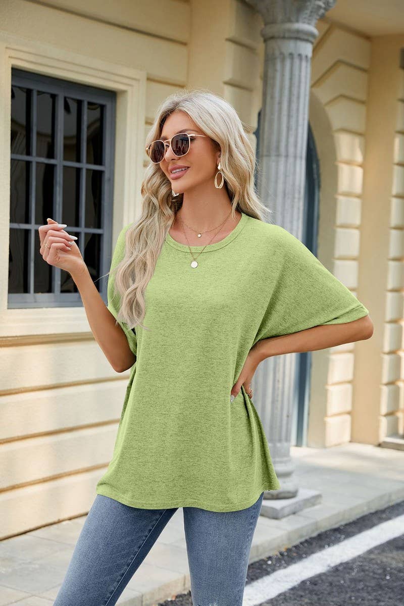 Lily Clothing - Wholesale T-Shirt - Women's - ROUND NECK SOLID COLOR SHORT SLEEVE LOOSE T SHIRT_CWTSTS028028