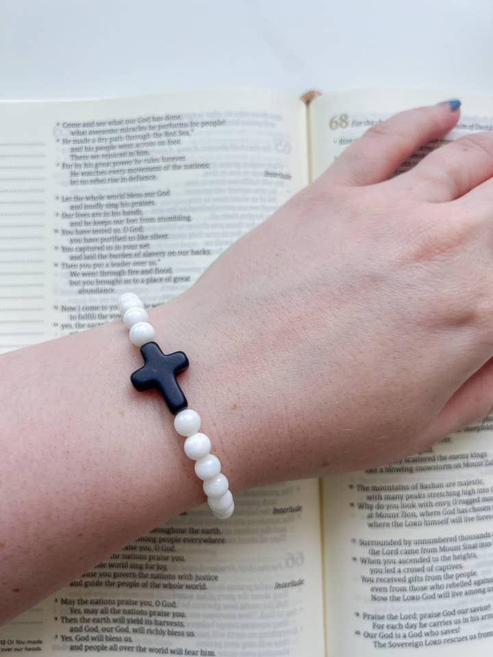Black Cross Beaded Bracelet for wholesale by Abiding Love Co.