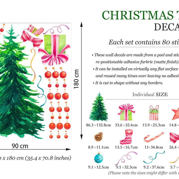 WallKoala - Wholesale Wall decal/stickers - Christmas Tree Wall Decal with Red Ornaments and Gift Boxes1