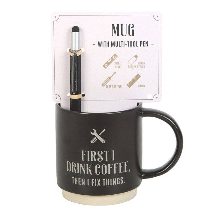 Something Different Wholesale - Wholesale Coffee Mug - First I Drink Coffee Father's Day Mug with Multi-tool Pen