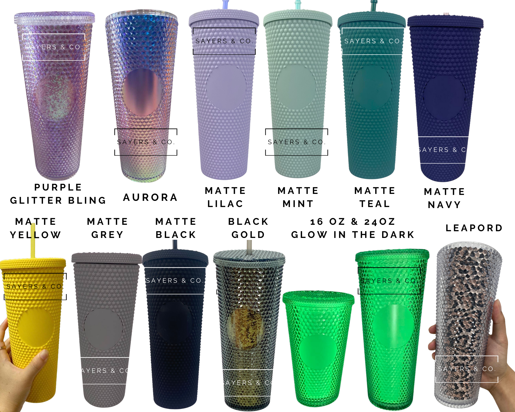 Sayers & Co. - Wholesale Insulated mug/tumbler - 24 oz Matte & Glossy Studded Screw Top Tumbler Double Walled25