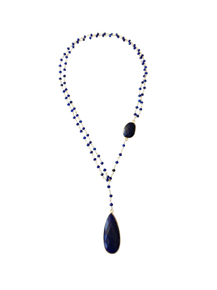 Diana Montecito ketting in saffier met saffierdruppel voor wholesale door A Blonde and Her Bag