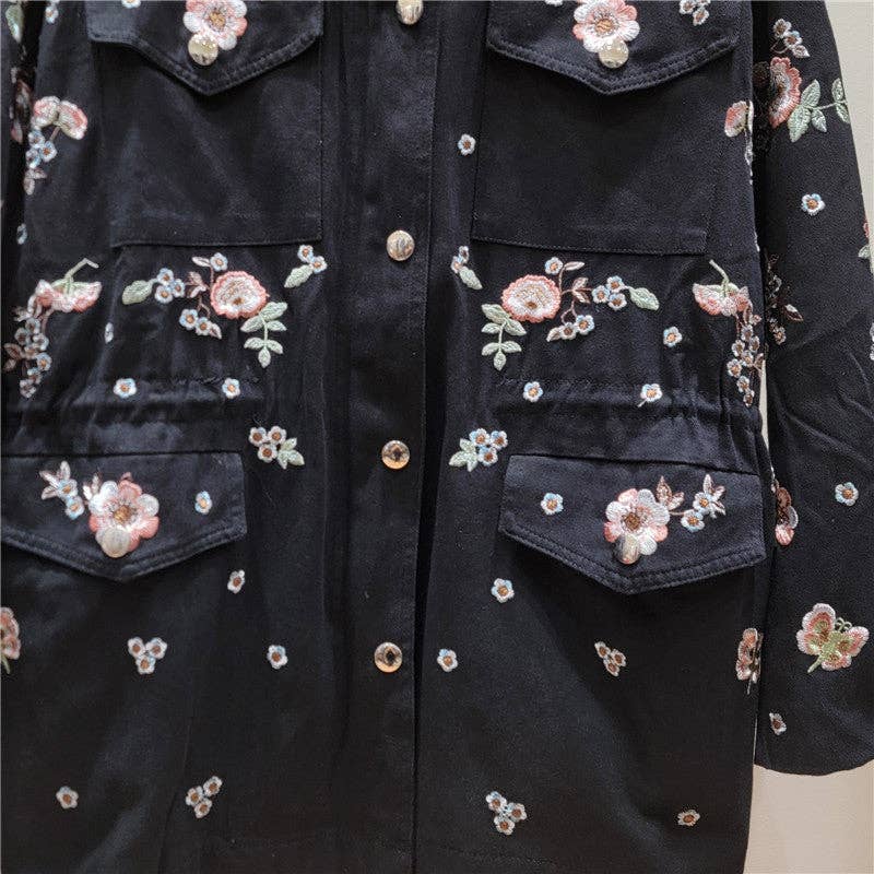 Sanyao Fashion – wholesale Jacket – Women's – M248 Hand-Embroidered Floral Retro Drawstring Work Jacket4