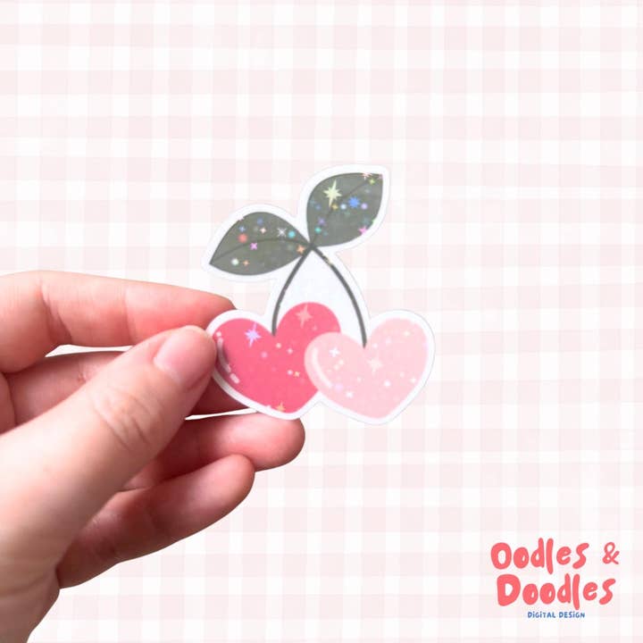 Heart Cherry Vinyl Sticker - 2.5inches for wholesale by Oodles & Doodles