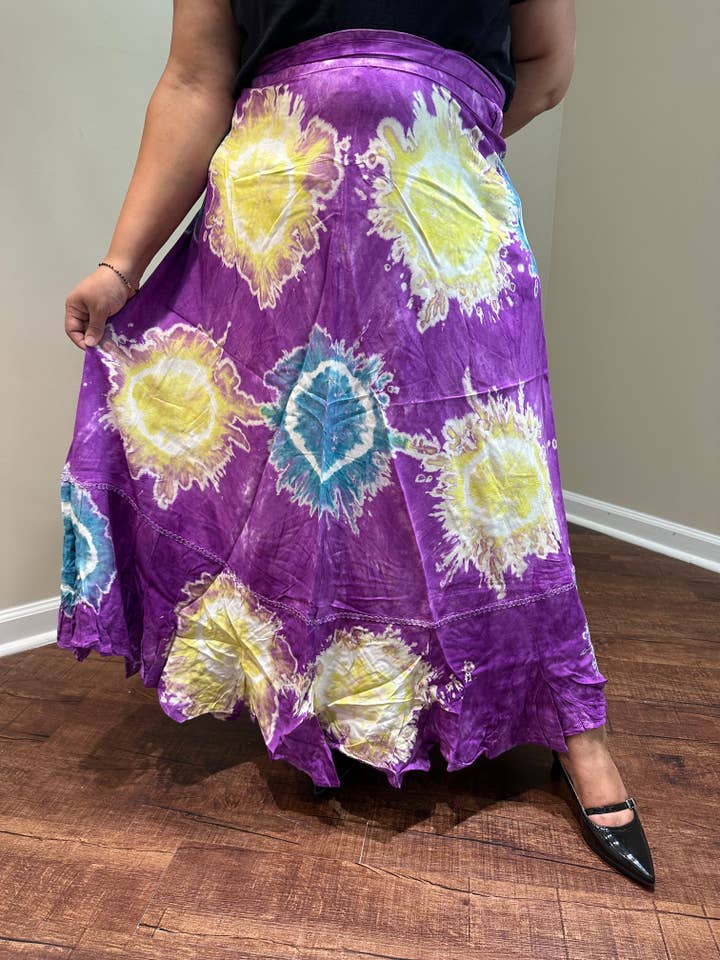 Lilla Tie & Dye Rayon Lang Omslagsskørt | One Size for engroshandel hos Satsuma Wholesale