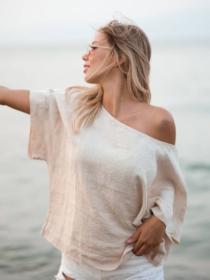 Moa - Wholesale Blouse - Women's - Pure Linen Beige Top
