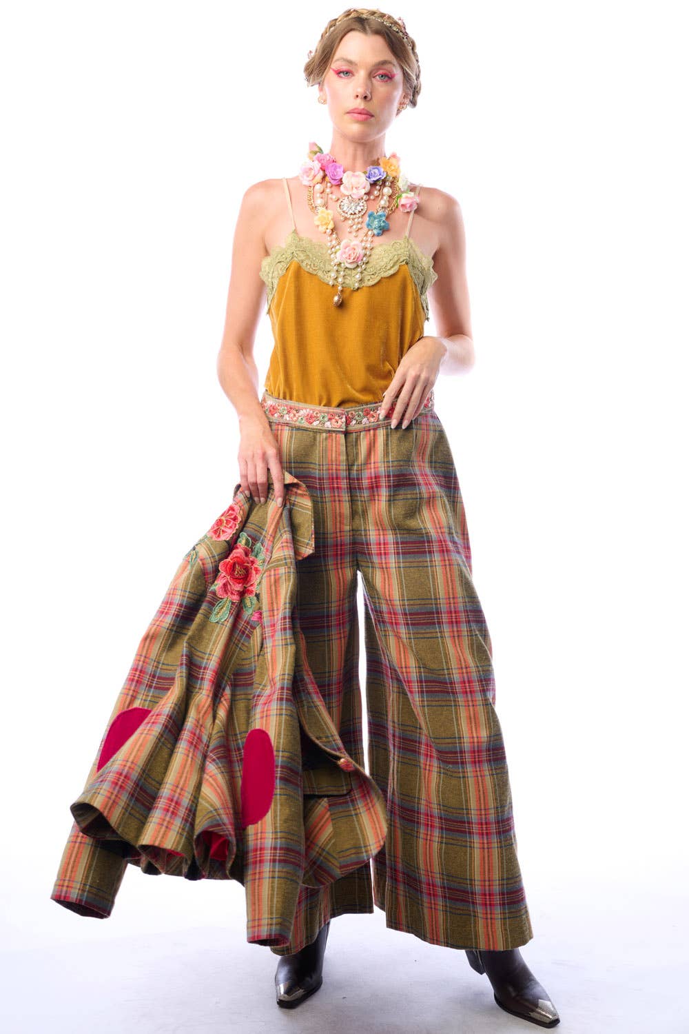 Olive Plaids Combo Season Statement Pants for wholesale on Faire2