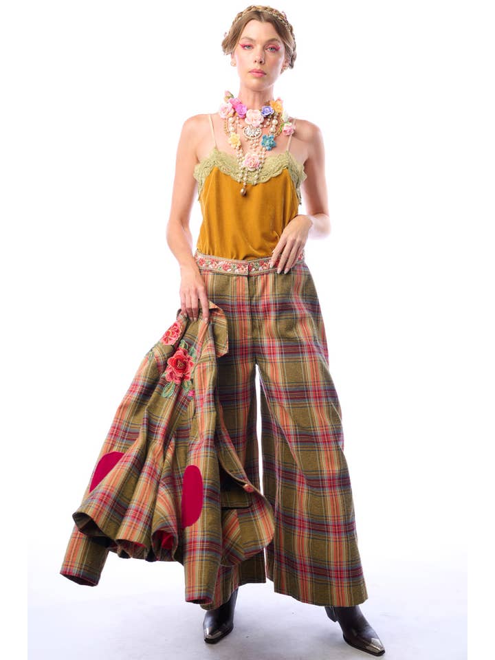 Olive Plaids Combo Season Statement Pants for wholesale on Faire2