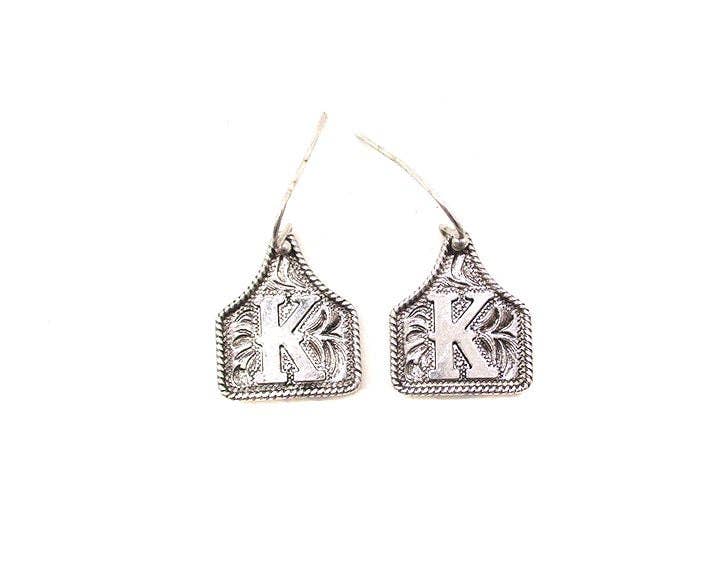 Snowing West - Wholesale Dangle Earrings - WESTERN ETCHED CATTLE TAG INITIAL EARRINGS7