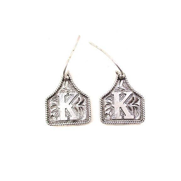 Snowing West - Wholesale Dangle Earrings - WESTERN ETCHED CATTLE TAG INITIAL EARRINGS7