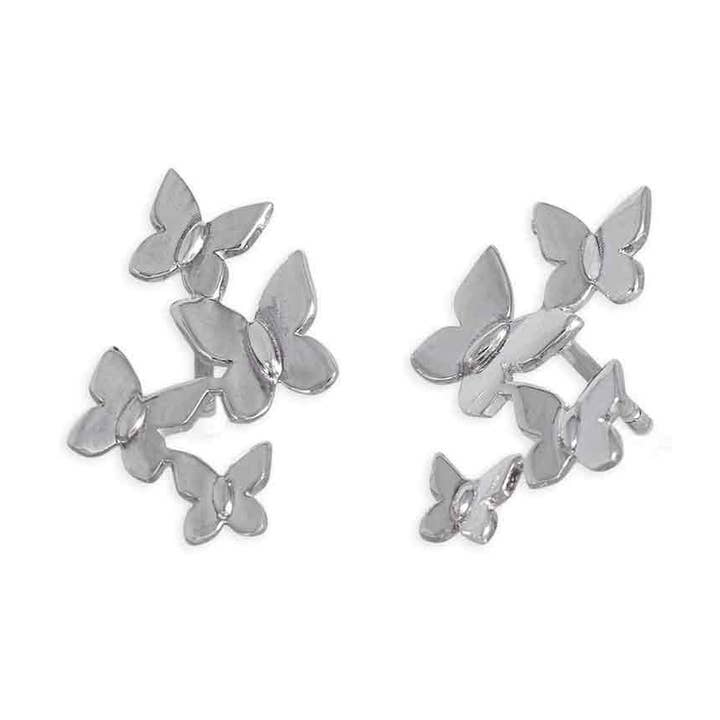 Boucles d’oreilles à tige cluster de papillons en argent ou bronze 17 x 11 mm pour la vente par Nina Designs