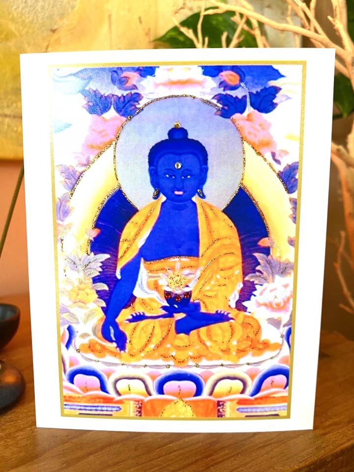 Medicine Buddha Hand-Embellished Card for wholesale by Tatiana Konstantinov