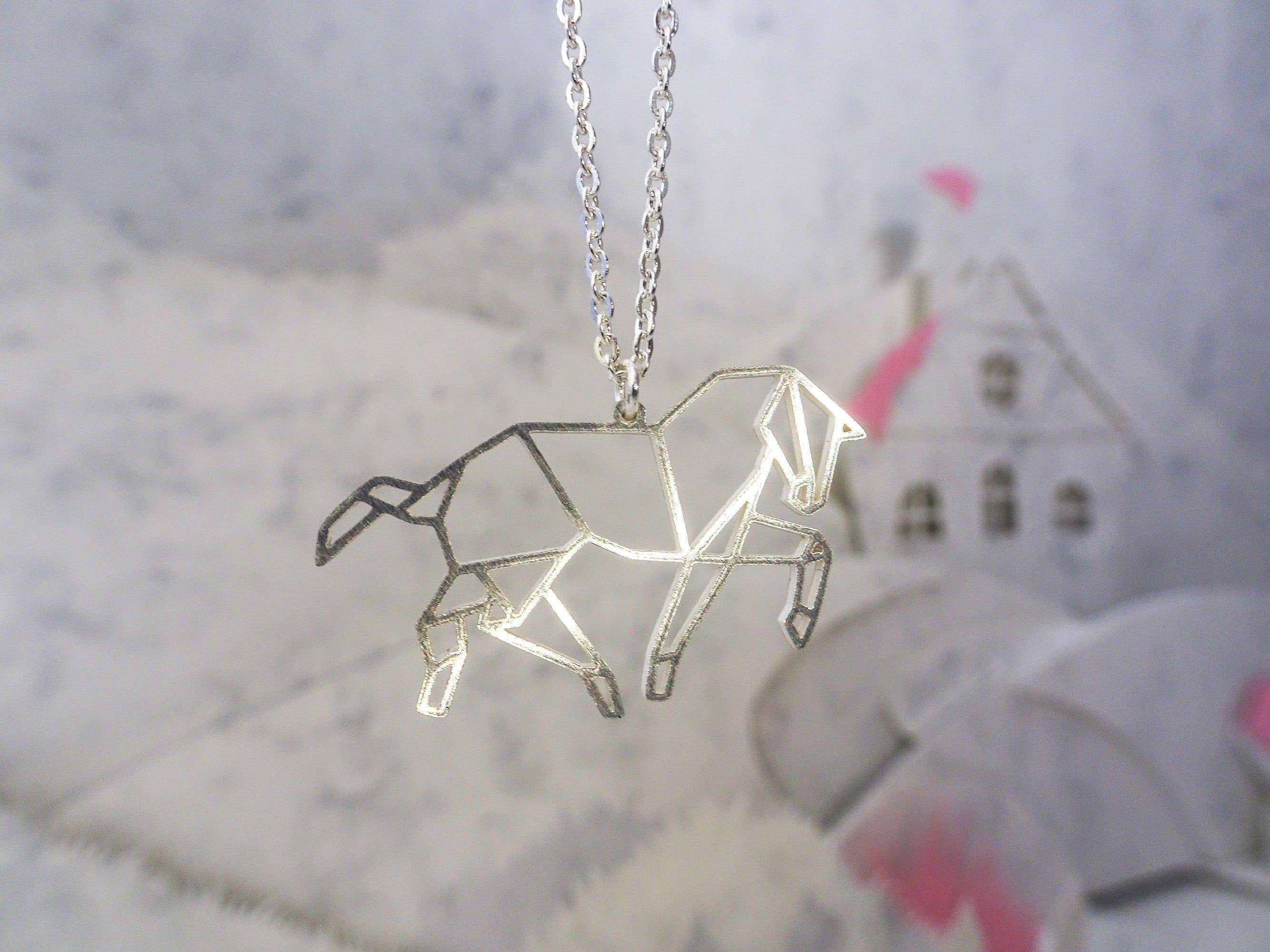 La Menagerie – wholesale Pendant/charm necklace – Horse Silver Origami Necklace6