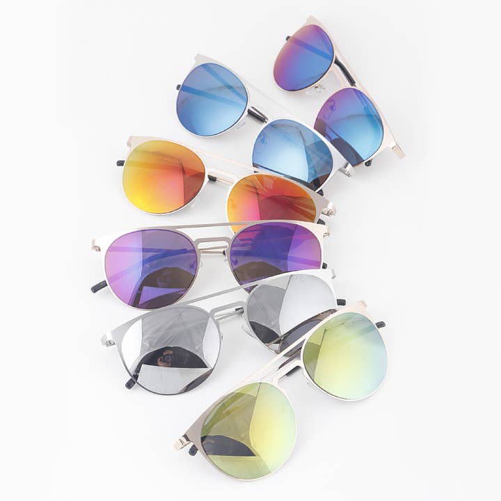 MIX Reflective Round Aviator Sunglasses for wholesale on Faire