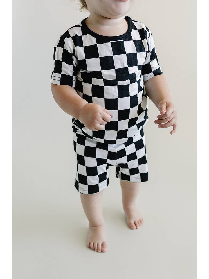 Lucky Panda Kids - Wholesale Sleepwear Set - Kids - Bamboo Two Piece Baby Clothing Shorts Set | Black Checkered4