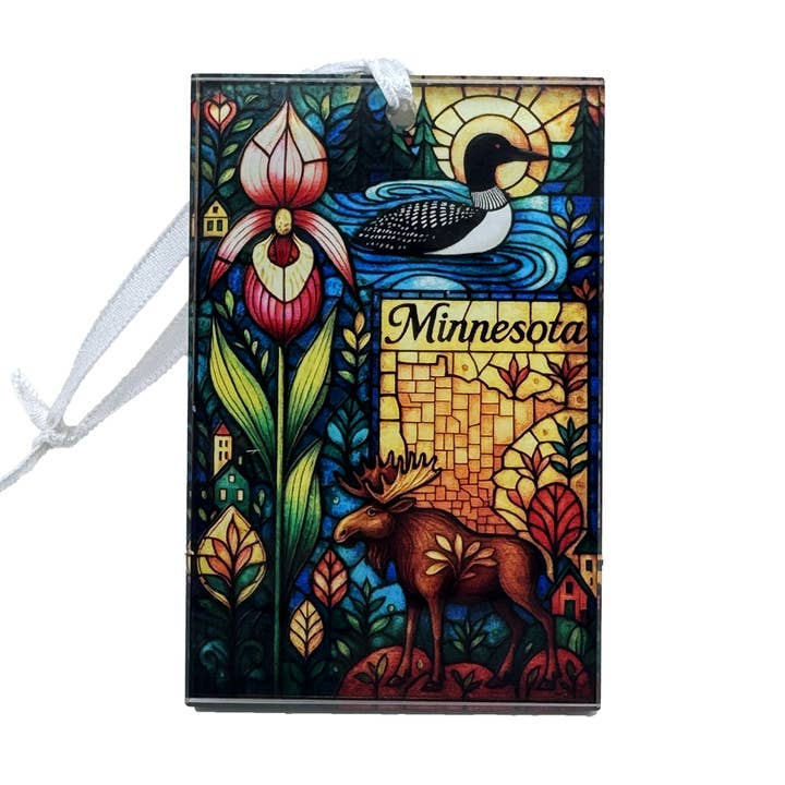 Minnesota Collage Rectangle Glass Ornament for wholesale by Token Atelier