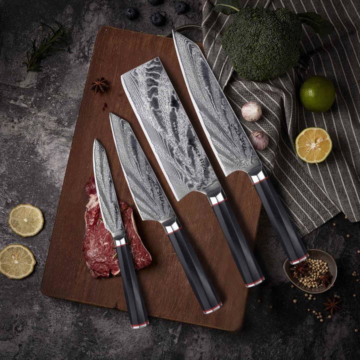 Ginza Steel - Wholesale Knife Set - KATANA FIVE | Essential 5 pcs Knife set | 4 Knives with Magnetic Wood Block1