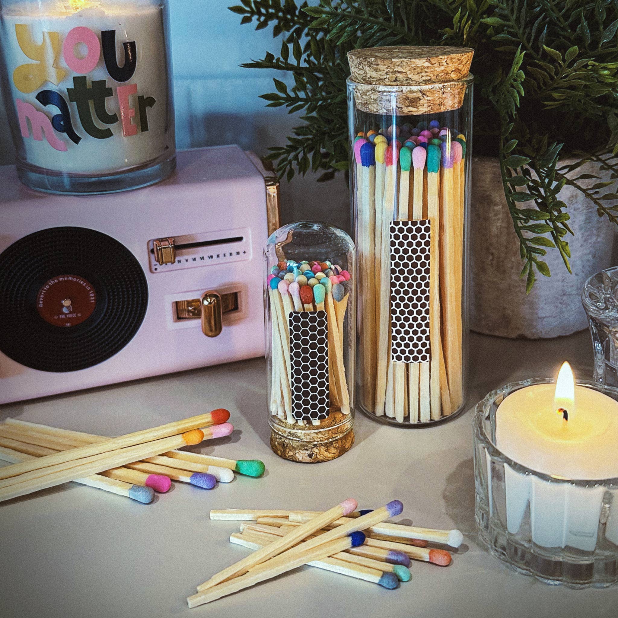 Thankful Greetings – wholesale Tändsticka – 2" Matches + Mini Cloche - Färger efter eget val + Strikers7