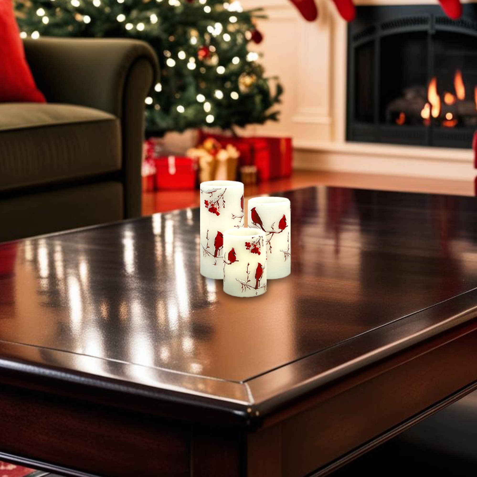 LumaBase - Vente Bougie sans flamme - Bougies en cire à piles avec motif de cardinal - Ensemble de 33