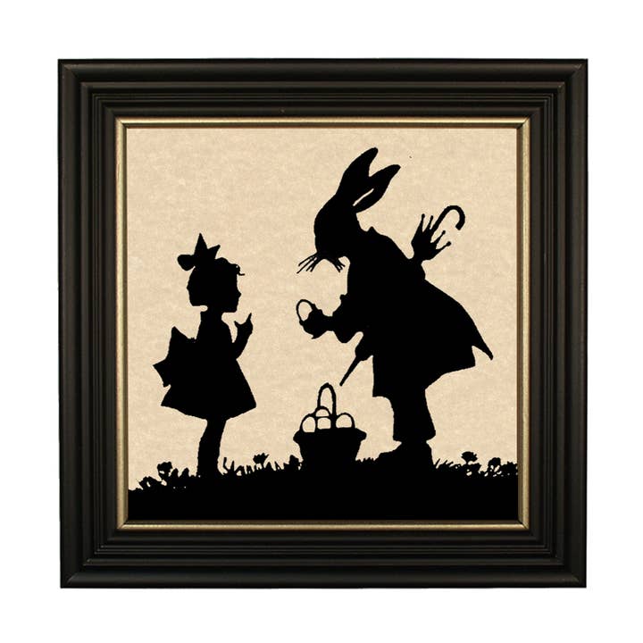 Madison Bay Co. - Historical Home Decor Reproductions – Großhandel Kunstdruck – Kleines Mädchen & Hase mit Regenschirm Vintage Papierschnitt Silhouette0
