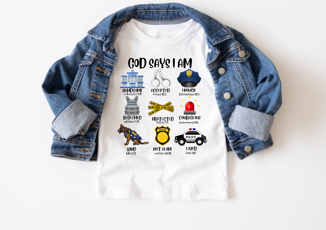 AvaryMaeInspirations - Wholesale Screen Printed T-Shirt - Kids - God Says I am / Law Enforcement, Police Boys Tee Shirt2