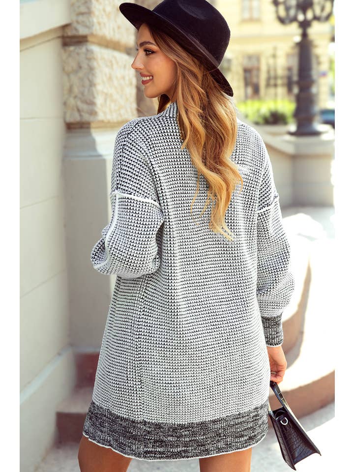 1 the Woman - Vente Cardigan – femme - Cardigan long en tricot à carreaux à devant ouvert - 8 couleurs1