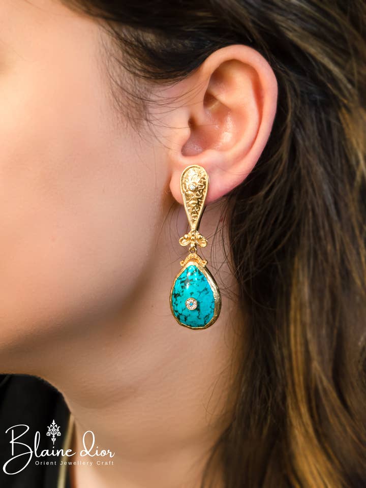 Orecchini con turchese dorati | Orecchini indiani royal per la vendita all'ingrosso da parte di BlaineDor
