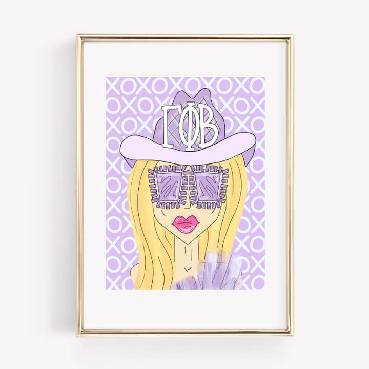 Gamma Phi Beta - CUSTOMIZABLE Purple Funky Cowgirl - PRINT for wholesale by Made By Marissa Art