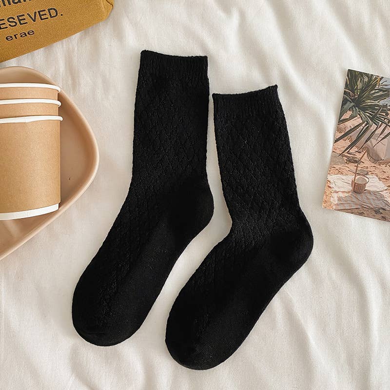 Tourtiwi - Wholesale Socks - Women's - Solid color diamond pattern warm women's mid-calf socks