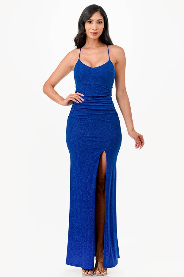 La Scala - Wholesale Dress - Women's - Glittered ITY Back lace up mermaid dress with waist shirring34