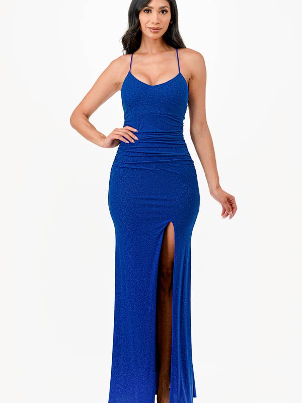 La Scala - Wholesale Dress - Women's - Glittered ITY Back lace up mermaid dress with waist shirring34