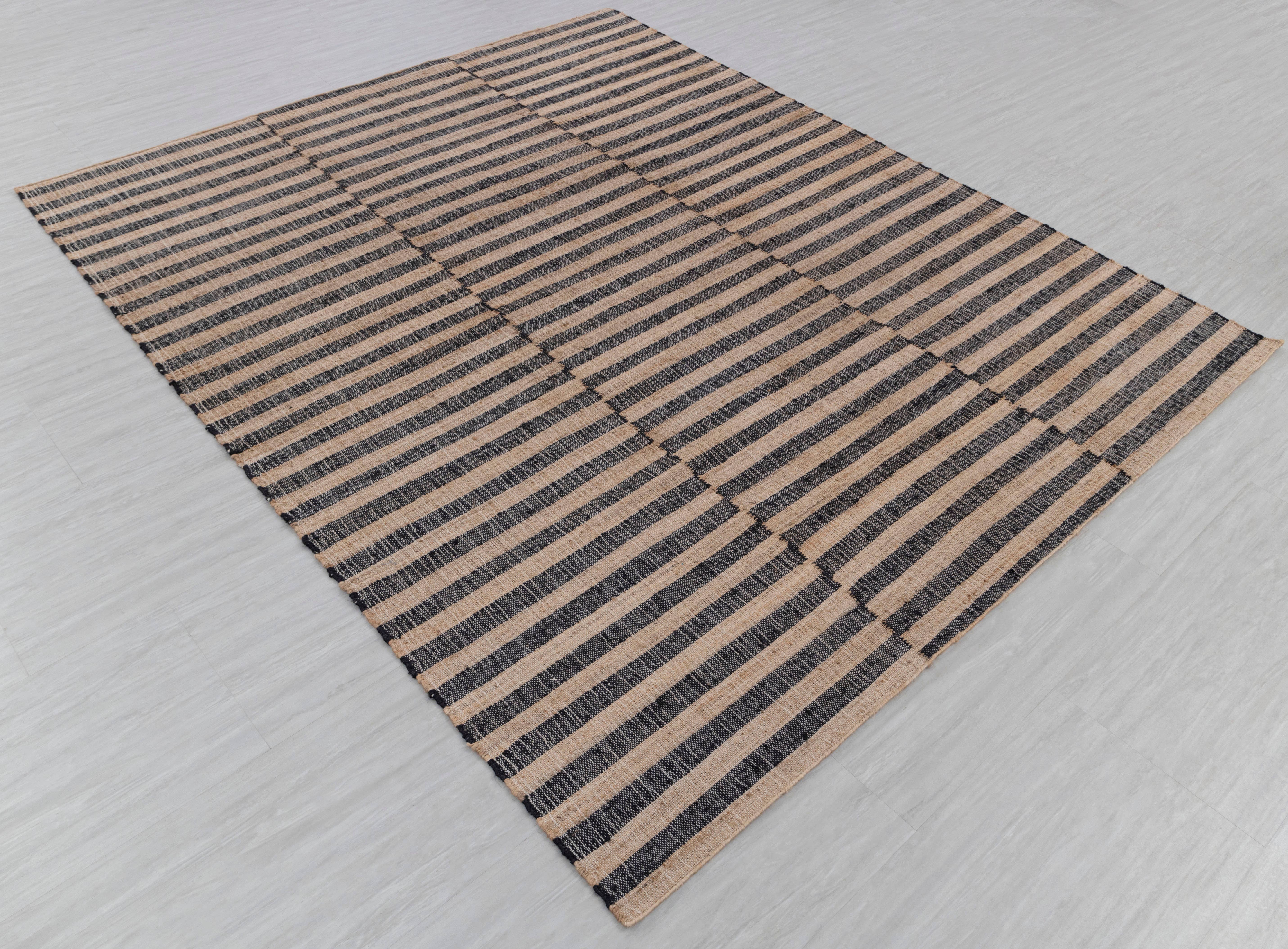 Aesthetic Homes LLC - Wholesale Area Rug - Natural Jute Black HandWoven Geometric Boho Modern Rug TN-592