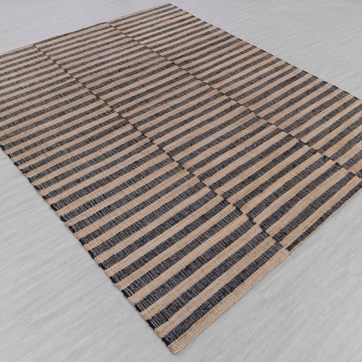 Aesthetic Homes LLC - Wholesale Area Rug - Natural Jute Black HandWoven Geometric Boho Modern Rug TN-592