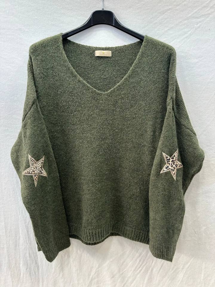 Mimi & Gogo - Wholesale Knit Sweater - Women's - Sweater With Two Leopard Stars @23630_Pul2EtoileLeo3