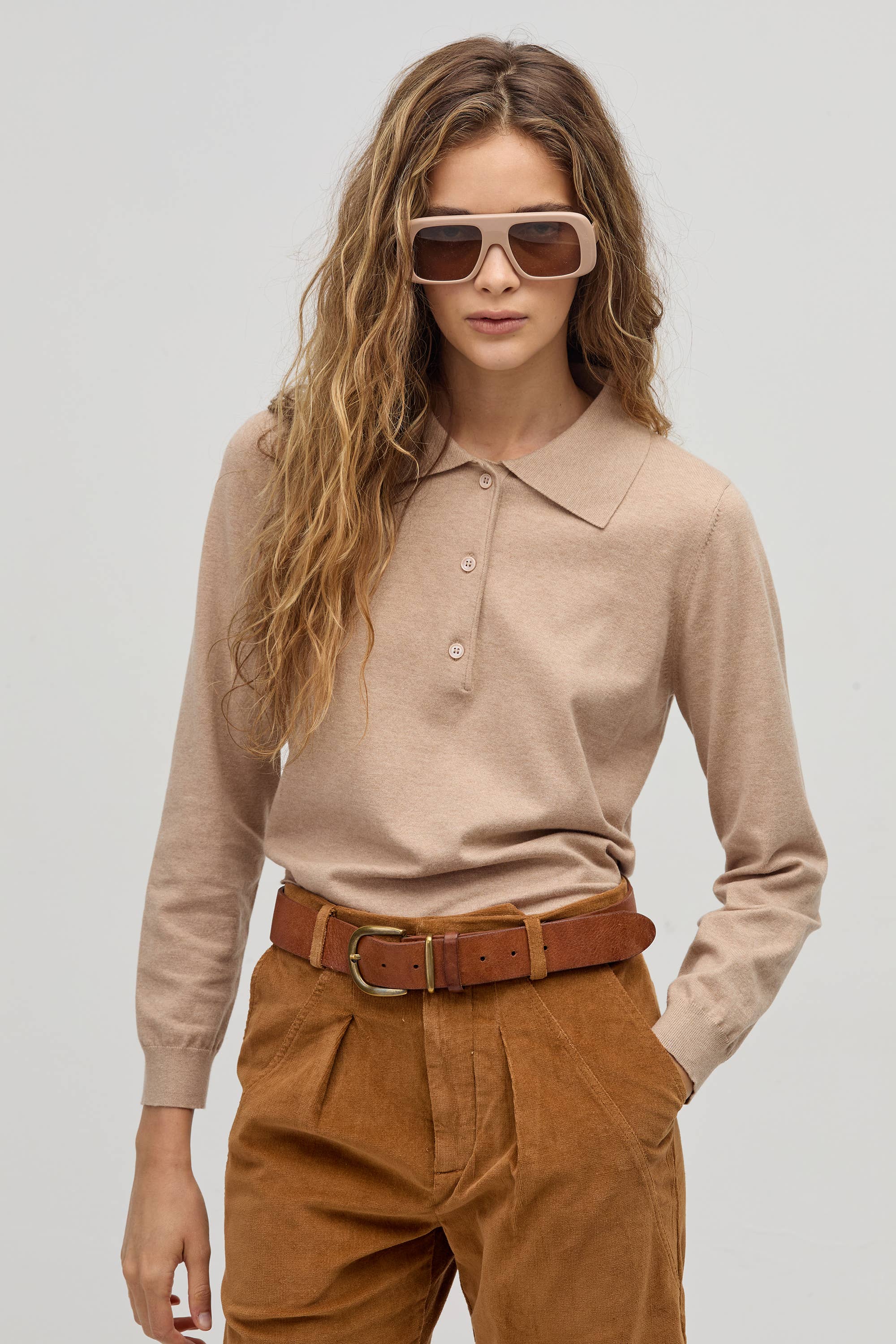 College Polo Sweater - Camel for wholesale on Faire0