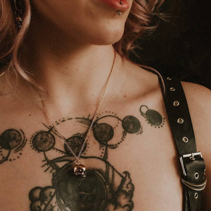 Mysticum Luna - Wholesale Pendant/Charm Necklace - Gold Hel Skull Necklace