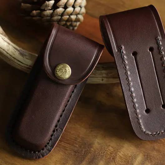 Shokunin USA – wholesale Pocket knife/holder – Handcrafted Leather Knife Sheath with Brass Snap