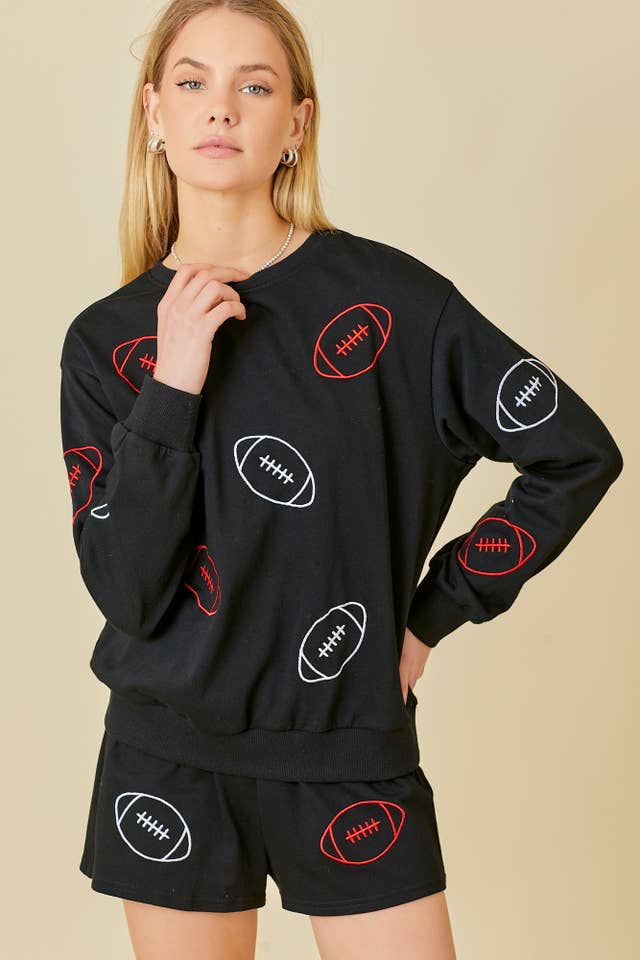 BLACK Game Day Football EMB Shorts for wholesale on Faire6