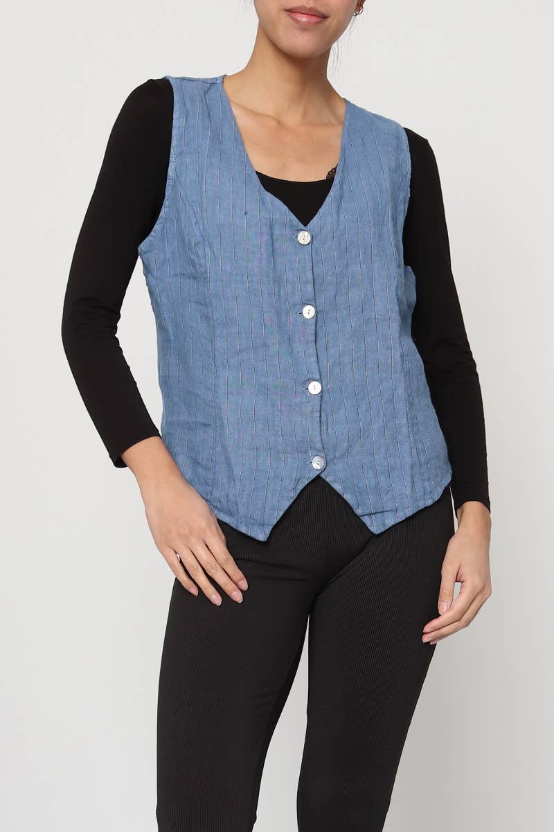 LÉA & LUC - Wholesale Button Down Shirt - Women's - Sleeveless shirt in 100% Linen REF. 517032