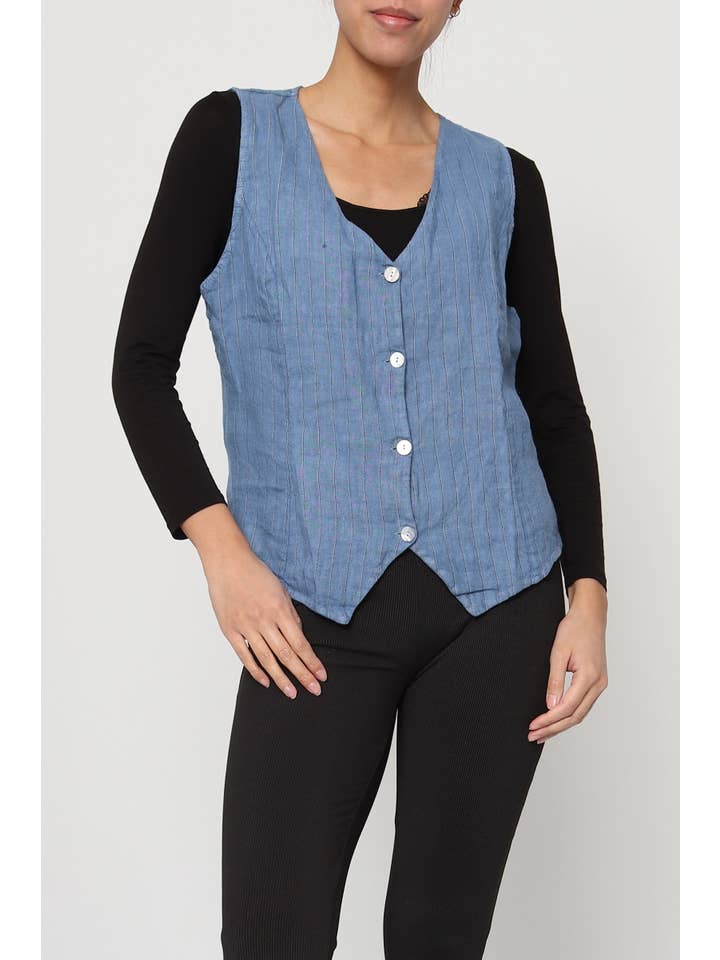 LÉA & LUC - Wholesale Button Down Shirt - Women's - Sleeveless shirt in 100% Linen REF. 517032