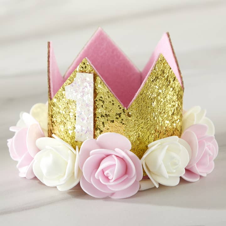 Kate Aspen - Wholesale Party Sign/Banner - Gold Glitter 1st Birthday Décor Kit (Rosette Crown)1