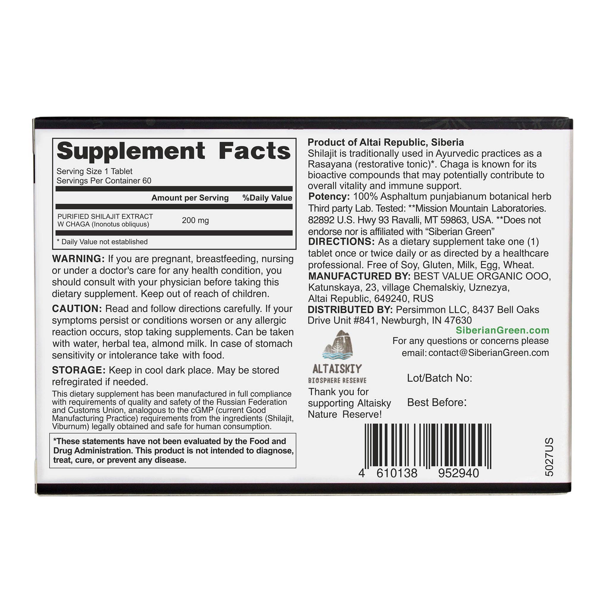 SiberianGreen - Vente Supplément oral/vitamine - Gouttes sèches de Shilajit vert de Sibérie avec extrait de bouleau Chaga | Montagnes dorées de l'Altaï | 60 x 200 mg4