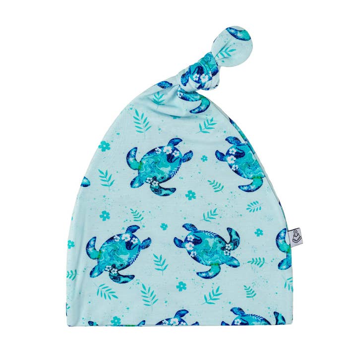 Tortues de mer | Bonnet noué pour nouveau-né en bambou pour la vente par Little Popp Crew