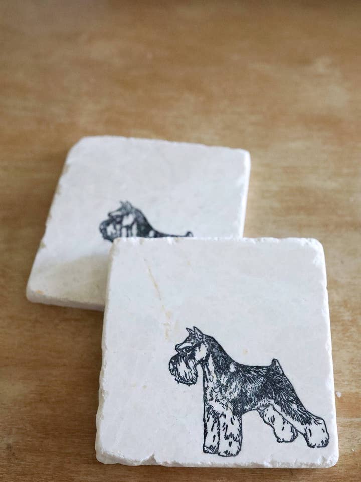 Sottobicchiere con cane Schnauzer per la vendita all'ingrosso da parte di Lace, Grace & Peonies Marble Coasters