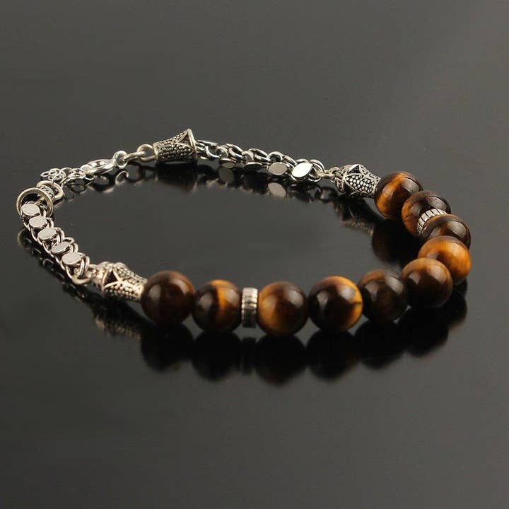 Mens Tigers Eye Bracelet Sterling Silver for wholesale by Ephesus Jewelry