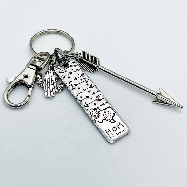 Texas Home Arrows Charmed Tag Keychain for wholesale by Stamped Serendipity