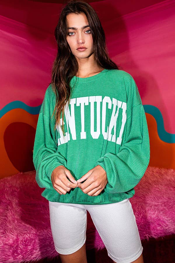 KELLY GREEN T1770M 'KENTUCKY' Comfy Oversize Graphic Sweatshirt, Gameday for wholesale on Faire6