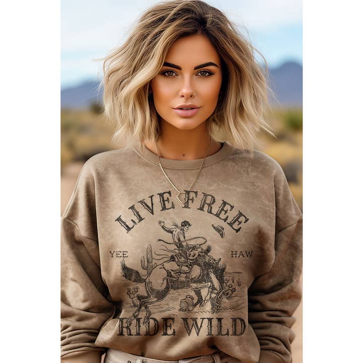 LIVE FREE RIDE WILD MINERAL GRAPHIC SWEATWHIRTS for wholesale by HRTandLUV